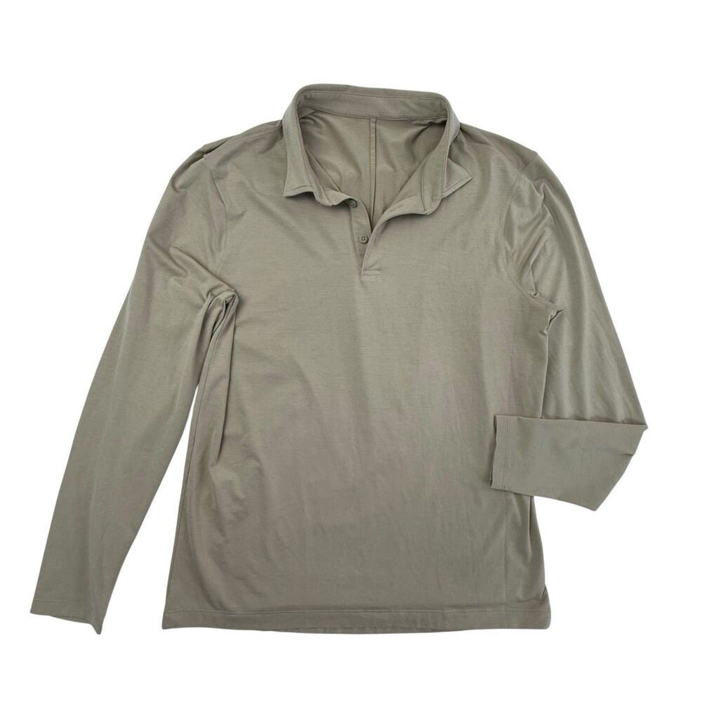 Lululemon Evolution Long Sleeve Polo Shirt Men Large Tan Khaki Knit Athleisure